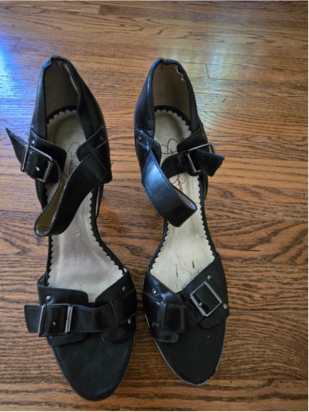 Jessica Simpson Women's Black and Silver Buckle Heels-size 10